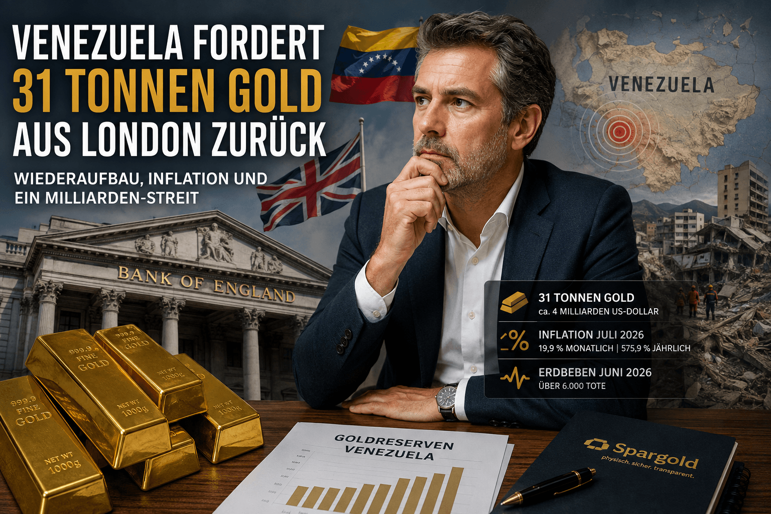 Titelbild zum Artikel: Venezuela fordert 31 Tonnen Gold aus London zurück – was der Streit um die Goldreserven zeigt