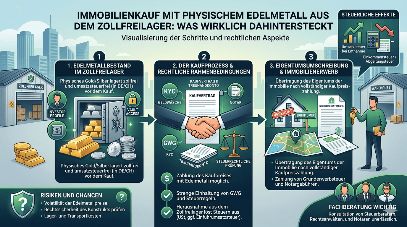 Immobilienkauf mit physischem Edelmetall aus dem Zollfreilager: Was wirklich dahintersteckt