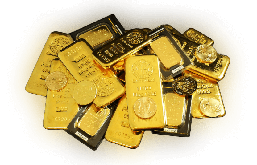 Gold bars and coins